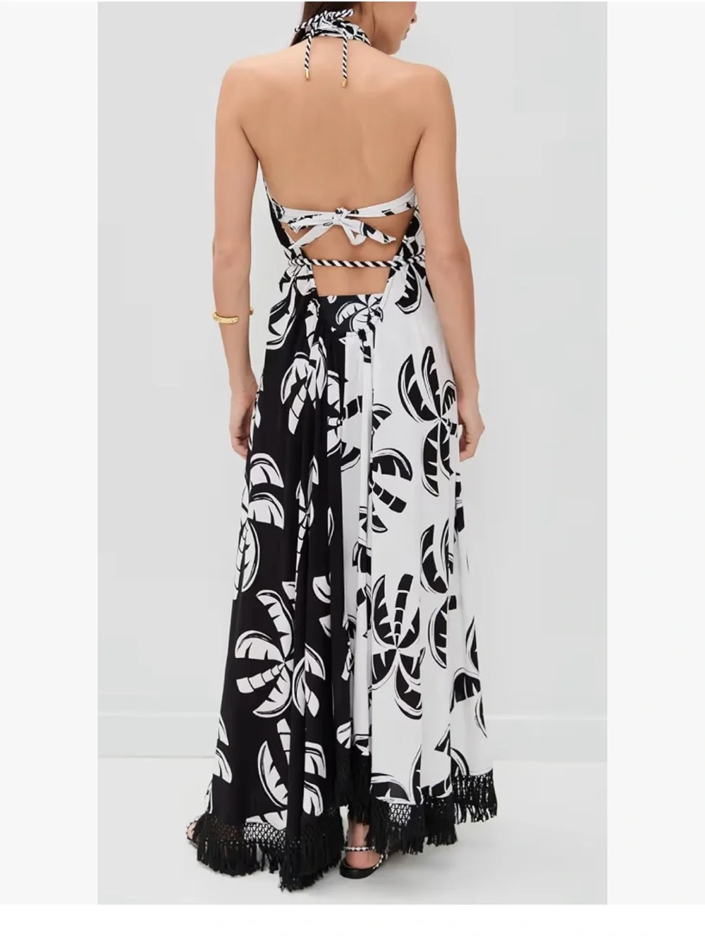 FARM Rio Black & White Palm Print Halter Maxi Dress - Picture 3 of 5